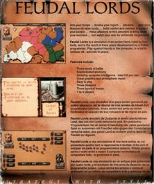 Box back cover for Feudal Lords on the Commodore Amiga.